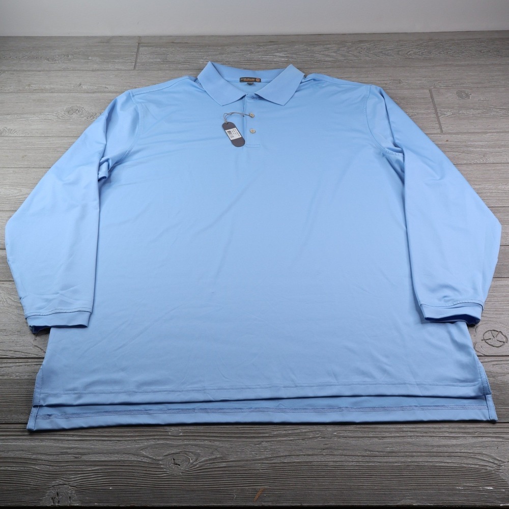NWT Peter Millar Summer Comfort L/S Polo Men's 2XT Light Blue Stretch